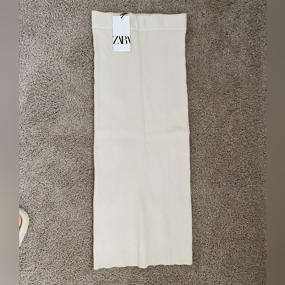 Zara ribbed KNIT stretch pencil midi skirt in Ecru cream neutral size S  NWT - Picture 4 of 15